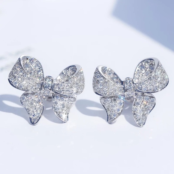 New 925 Silver Bowknot Diamond Earrings - Picture 4 of 4